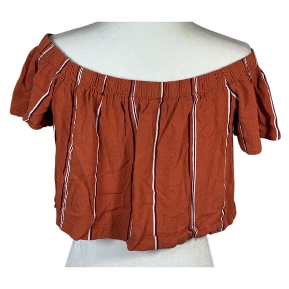L.A. Hearts Womens Crop Top Size Small Striped Rust Off Shoulder Tie Front - Picture 3 of 6